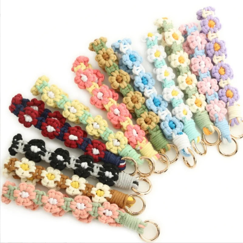 2026 Hot Sale Woven Flower Mobile Phone Strap Handmade Lanyard Braided Cotton Folding Customizable Colors Women Fashionable