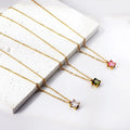 Custom Women Fashion Jewelry Gold Plated Square Pendant Necklaces Dainty Stainless Steel White/Pink/Green Diamond Cz Necklace