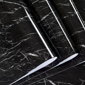 3D Black PVC Vinyl Marble Sticker Wallpaper Peel and Stick Self Adhesive Removable Wallpaper for Cabinet Kitchen
