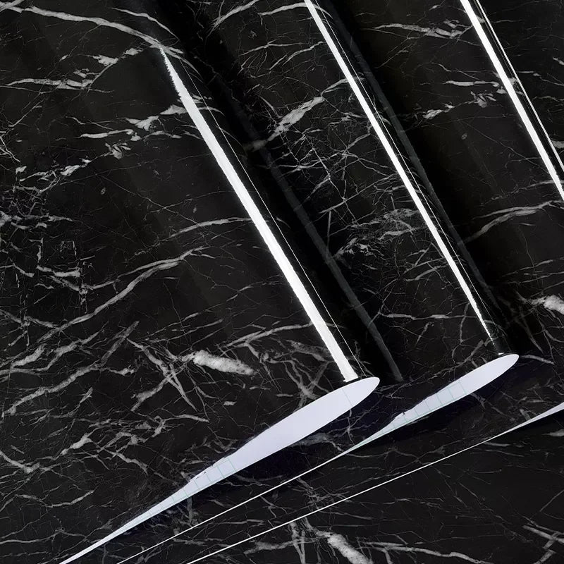 3D Black PVC Vinyl Marble Sticker Wallpaper Peel and Stick Self Adhesive Removable Wallpaper for Cabinet Kitchen