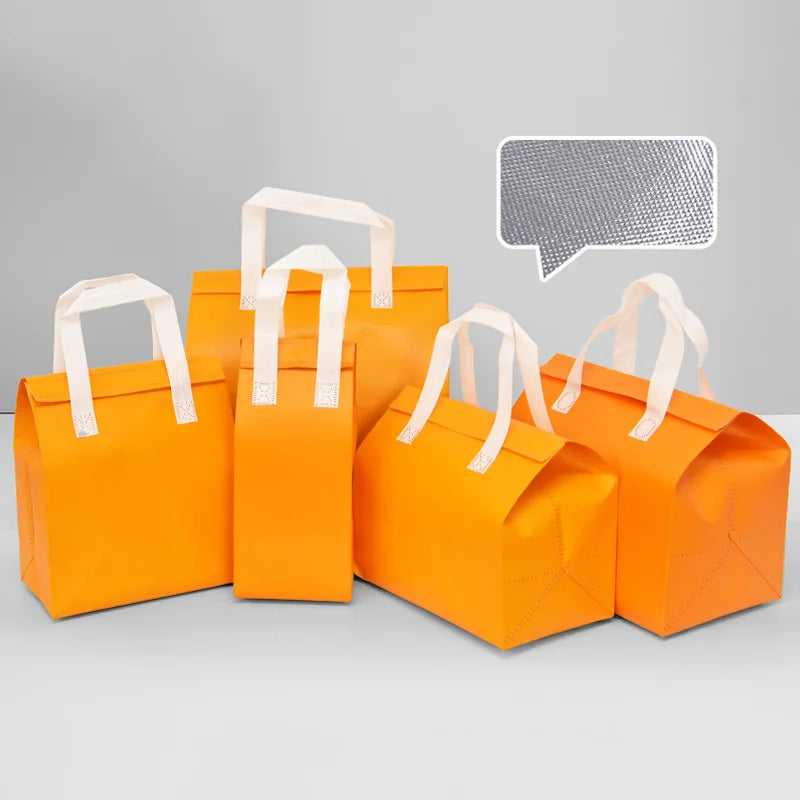 Custom Logo  Nonwoven Thermal Insulated Take Out Bag Aluminum Foil Dessert Food Takeaway Cold Bag Cooler Bag Takeout With Handle