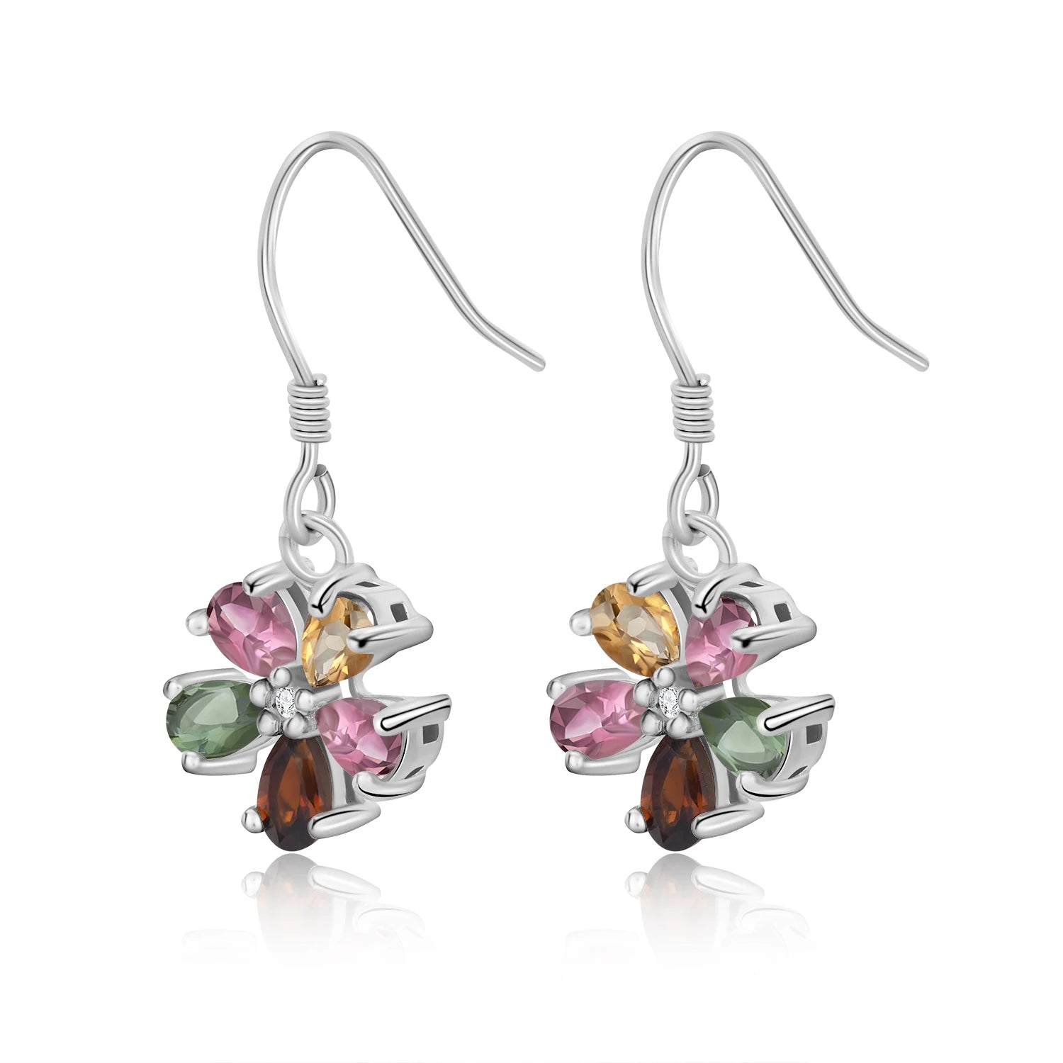 YBO Custom Wholesale 925 Sterling Silver Flower Earrings Natural Stone Tourmaline Boho Style Hoop for Women for Party Gift