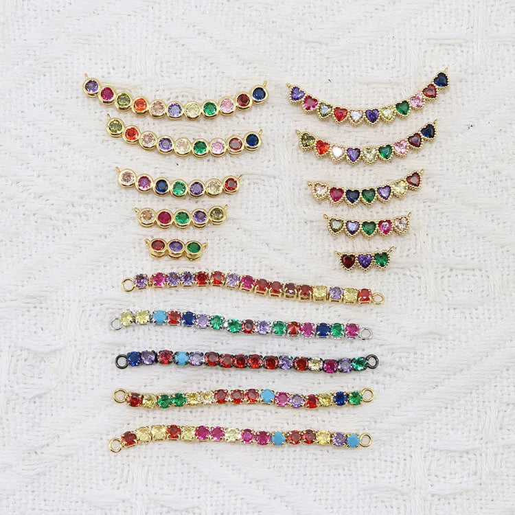 CZ7434 18k Gold Thick Plated Brass Charm rainbow Cz Diamond Tennis Necklace Pendant Connectors