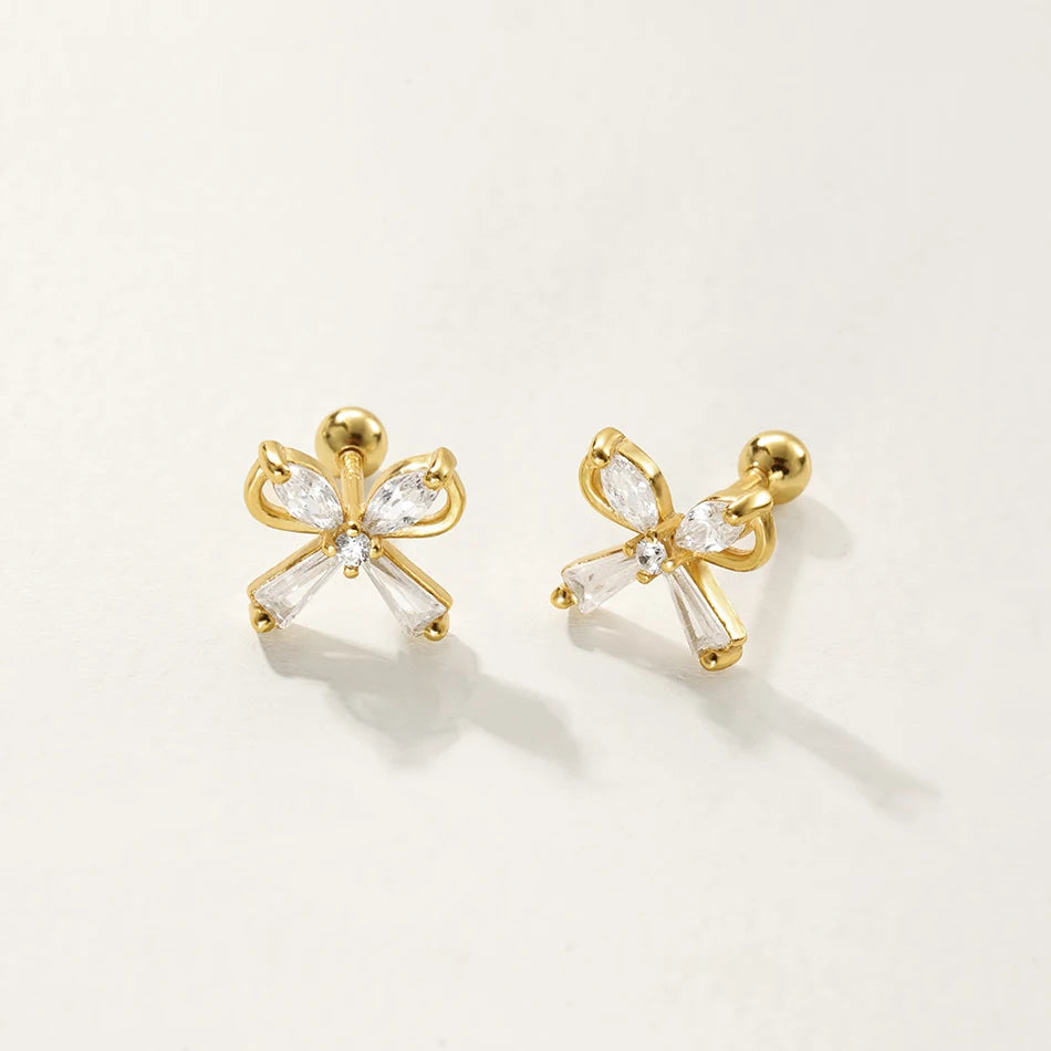 Nagosa Minimalist Jewelry 18k Gold Vermeil 925 Sterling Silver Cubic Zirconia butterfly Balllbell Stud Earrings