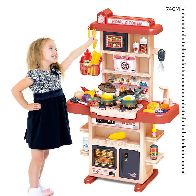 Zhiqu Lighting Music Simulation Plastic Kitchen Table Toys Metal-Packed Preschool Children's Kitchen Food Play Set for Girls