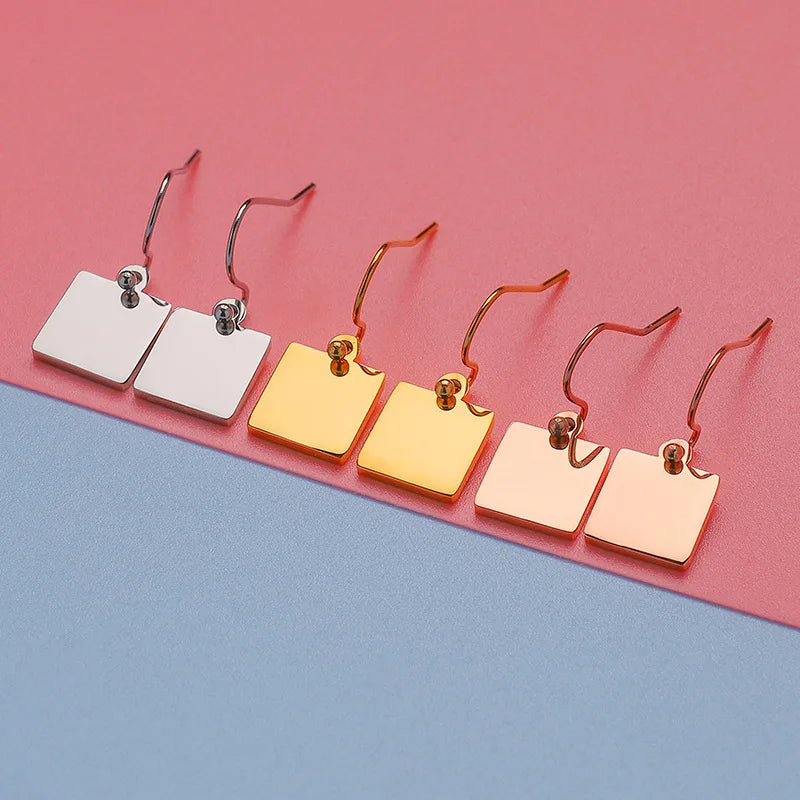 Minimalist Geometric Square Earrings 10mm Mirror Polished Stainless Steel Custom Laser Engraving for Women Drop Dangle Earrings