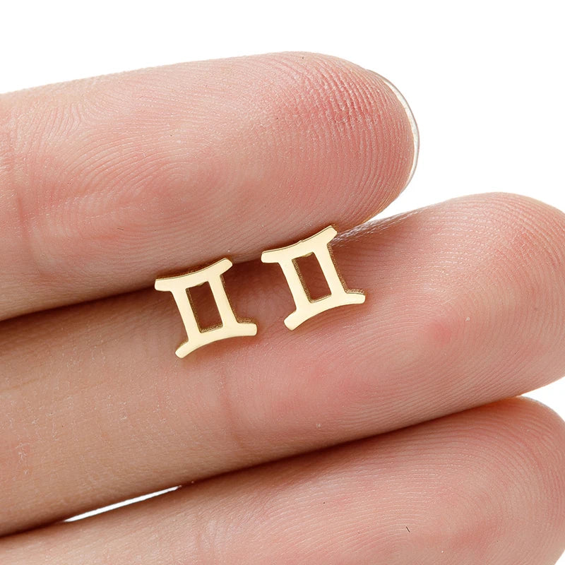 Hypoallergenic Zodiac Sign Stud Earrings for Women Waterproof Fashion 18K Gold 12 Zodiac Constellations Stud Earrings Wholesale