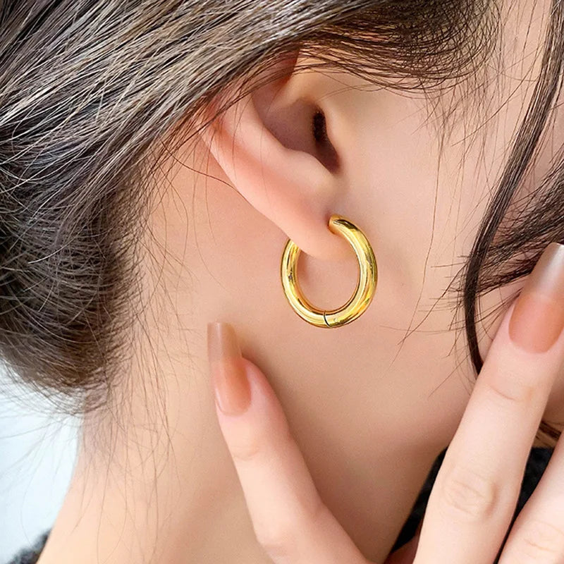 Minimalist Waterproof Jewelry Hypoallergenic 18K Gold Plated Stainless Steel 4MM Round Shaped Huggie Hoop Earrings YF3102