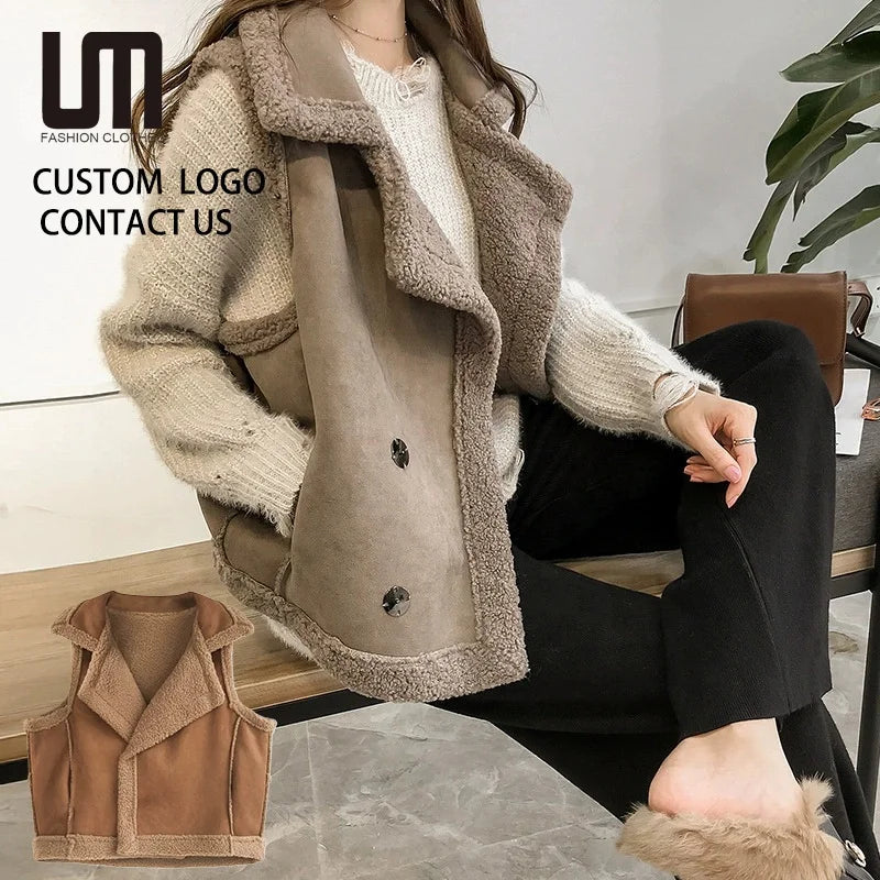 Liu Ming Popular Product Korean Fashion Women Winter Sleeveless Faux Lamb Wool Vest Tops Outerwear Jackets Coats