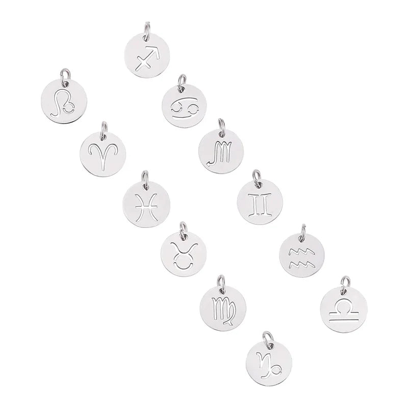 Children's Stainless Steel Zodiac Sign Charms for Bracelet Necklace & Keychain Jewelry 12 Astrology Horoscope Accessories