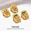 High End 18K Gold Plated Big Rectangle Irregular Hammered Stainless Steel Stud Earrings Personalized Rose Zircon Jewelry