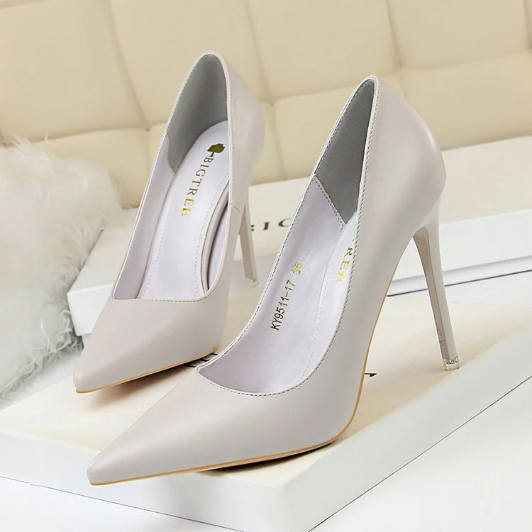 Y 43 Big Size 7.5-10.5cm Pu Closed Stiletto Fine Ultra-high-heeled Pumps Pointed-toe Singer Shoes for Ladies Female Office Party