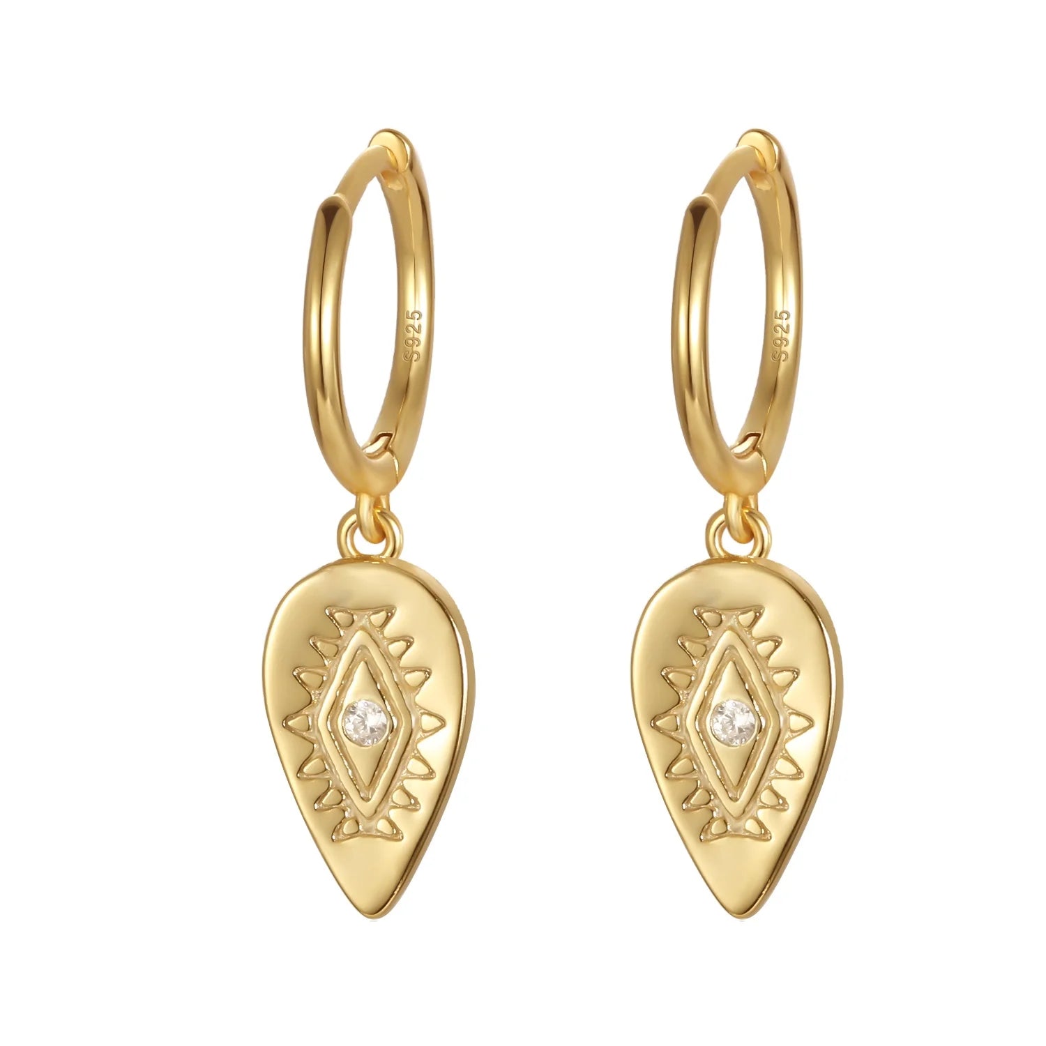 INS 925 Sterling Silver Fashion Totem Oval Drop Shape Cz Diamond Dangle 18k Gold Plated huggies Hoop Earrings Jewelry