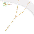 Fatingna 18K Gold Plated Stainless Steel Link Chain Necklace Cubic Zirconia with Geometric Y Shape Trendy Style