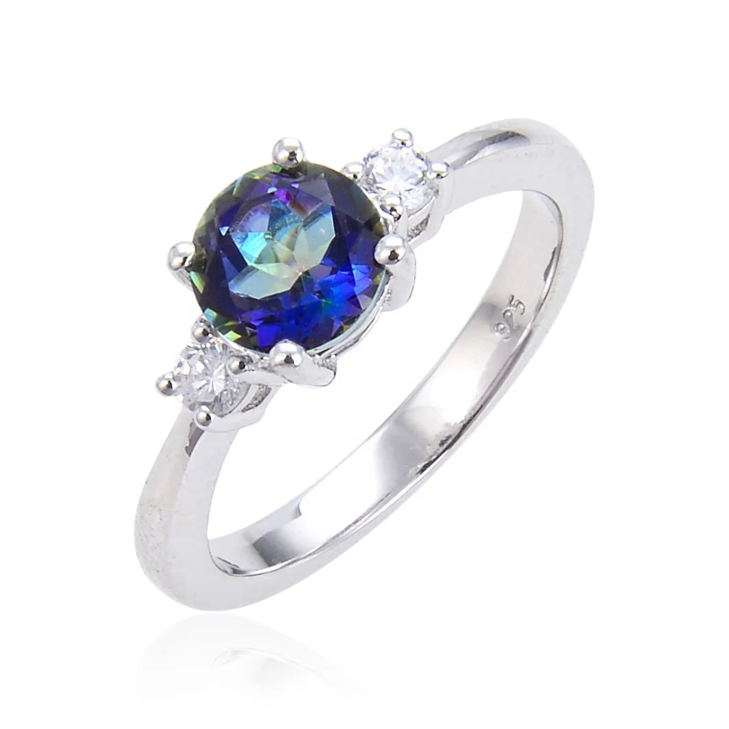 A4096 OEM ODM Custom Fashion Party Ring Sterling Silver Mystic Quartz Blueish Color Gemstone Rings Jewelry Women