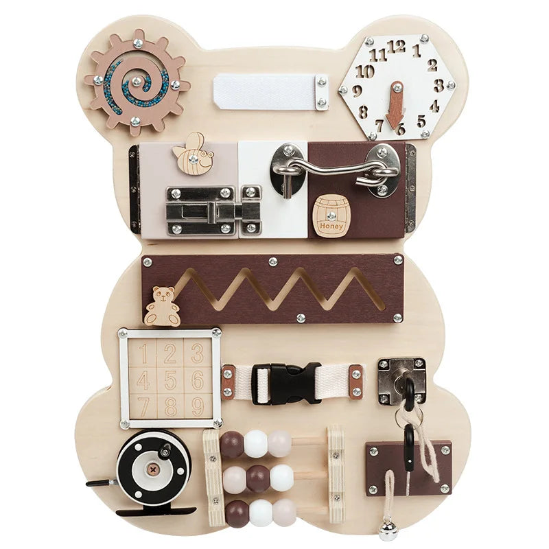 Custom Children Wooden Bear Busy Board Game Montessori Educational Sensory Activity Toys for Kids