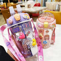 Wholesale 430ml  Children Cartoon Plastic Straws Water Bottle Kids Cute Double Drinking Water Bottle