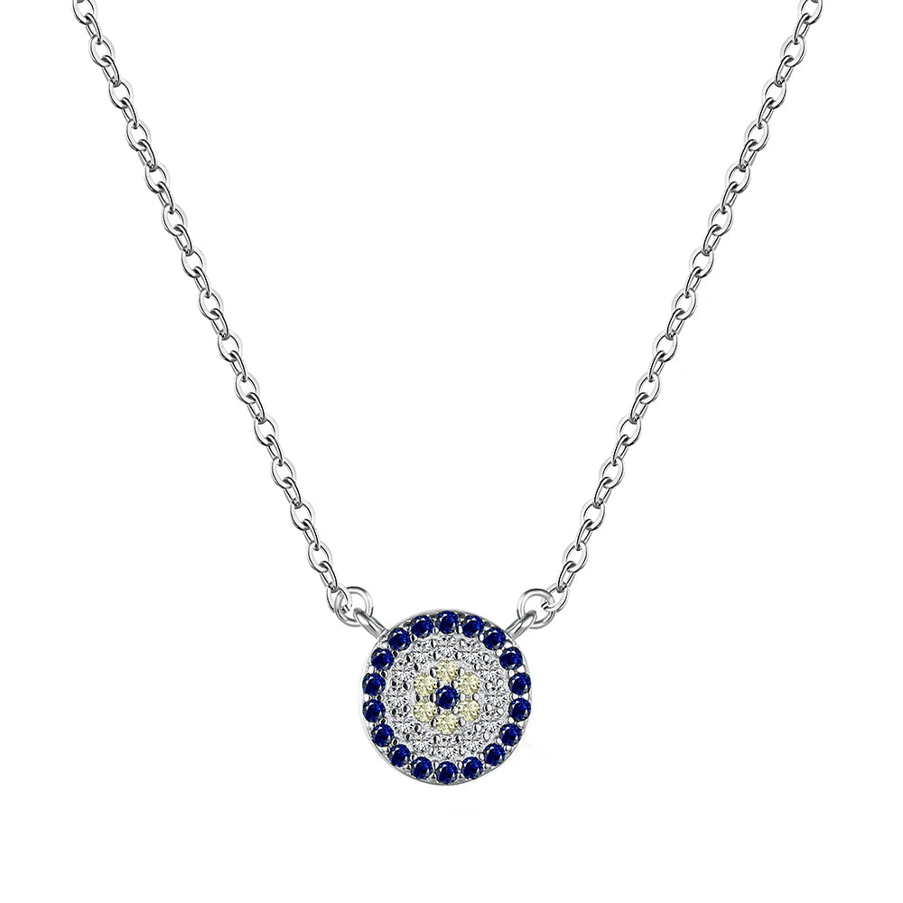 Drop Shipping Hot Sale Trendy 925 Silver Jewelry Rhodium Plated Blue Devil Eyes Necklace Pendant Diamond Necklace for Women
