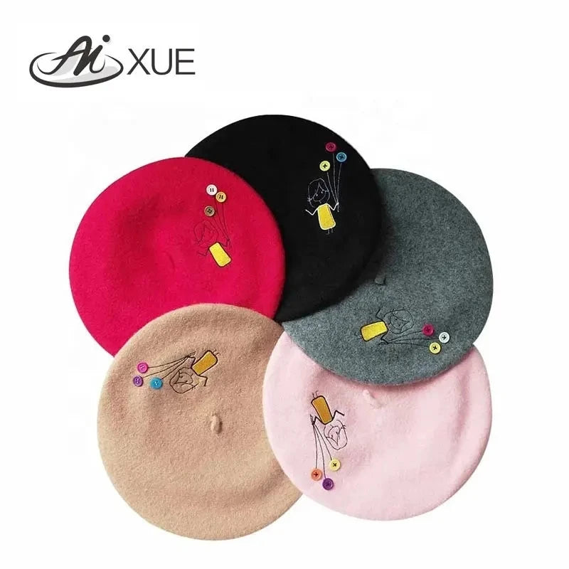 2025 Custom Embroidered Boina Wool Beret With LOGO Patterns for Women for Winter Party and Outdoor Casual Scene