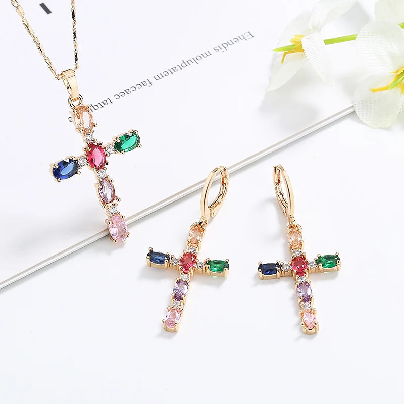 2024 Fashion Artificial Zircon Rhinestone Jewelry Sets Fashion Jewelry Sets 18K Gold Plated in White Colour for Women