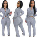 Autumn Winter New Women Sweater Set Knitted Long Sleeves Front Zipper O Neck Crop Top With Long Pants Women Two Piece Set