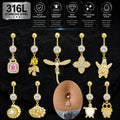 CRYSPURE 316L Surgical Stainless Steel CZ Dangle Belly Button Rings Gold Plated Cute Charm Navel Piercing Body Jewelry for Women