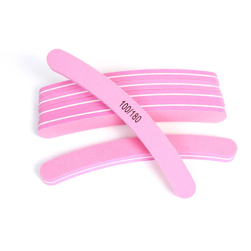 Custom Logo 100/180 Grit Pink Sponge Nail File Manicure Banana Shape Nail Buffer File