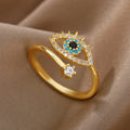 Blue Zircon Evil Eyes Rings for Women Turkish Style Open Stainless Steel Lucky Finger Ring Wedding Couple Jewelry Anillos Mujer