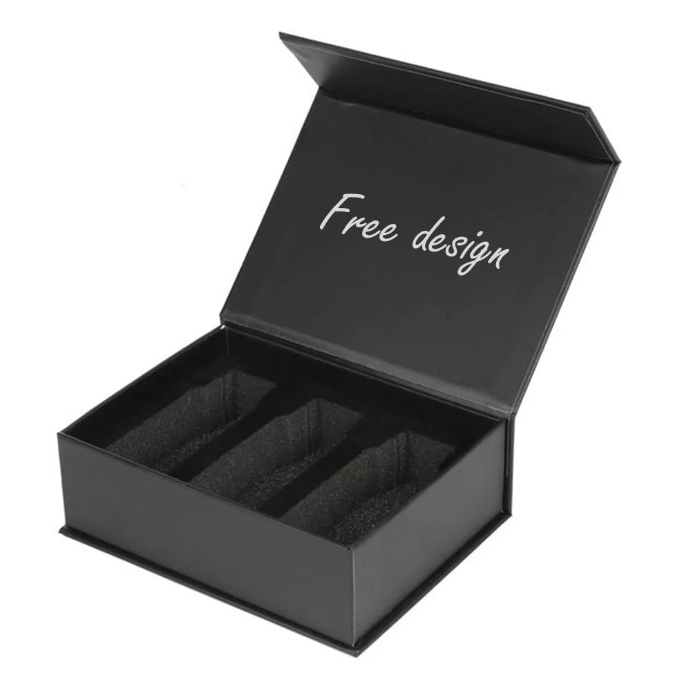 Black Magnetic Rigid Cardboard Gift Box with Matt Lamination Sponge Lining Custom Design for Perfume & Luxury Packaging