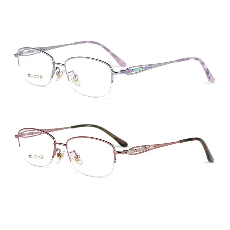 Latest Vintage Optical Glasses Frame for Women Beta Titanium with Carve Patterns Oval Half-Rim Luxury IP Coating Model 3519