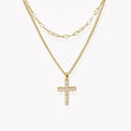 18K Gold Plated Dainty Multi-Layered Chain Necklace Religious Cross Pendant Women's Faith Pendant Featuring Diamond Pearl