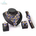 Women's 4-Pc Luxury Bridal Jewelry Set Dubai Crystal Multi-Pearl Wedding Gift Custom 18K Gold Inspired African Saudi Fashion