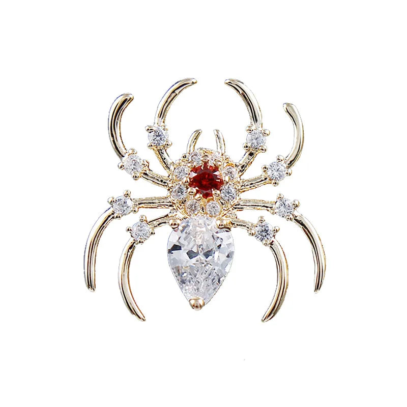 Jachon Men's Crystal Spider Crystal Brooch Rhinestones Pin Brooch Real Gold Plated Zircon Collar Buckle Brooch