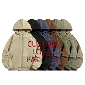 600g Heavyweight Soft 95% Polyester 5% Spandex Fleece Hooded Zipper Sweatshirt Men's Warm No Drawstring Zip up Hoodies