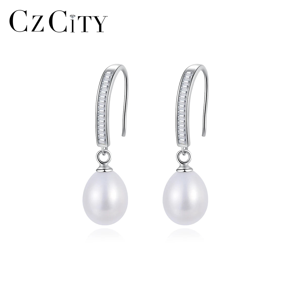 CZCITY Woman Statement Fashion Silver Earing Jewelry Sterling Luxury Bridal Dangle Freshwater Pearl Drop Earrings