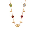 Gemstone Series Many Gems Natural Crystal Citrine Blue Topaz Green Olives Red Pomegranate Feather Necklace 925 Silver