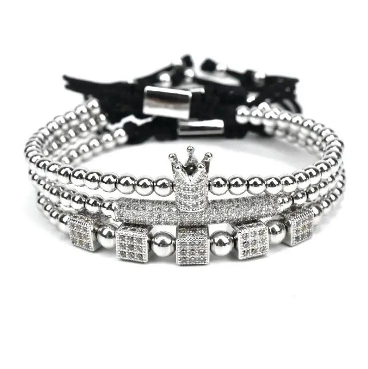 Wholesale Gold Plated Stainless Steel Copper Bead Alloy Bracelet Diamond Crown Braided Sieve Bracelet Jewelry