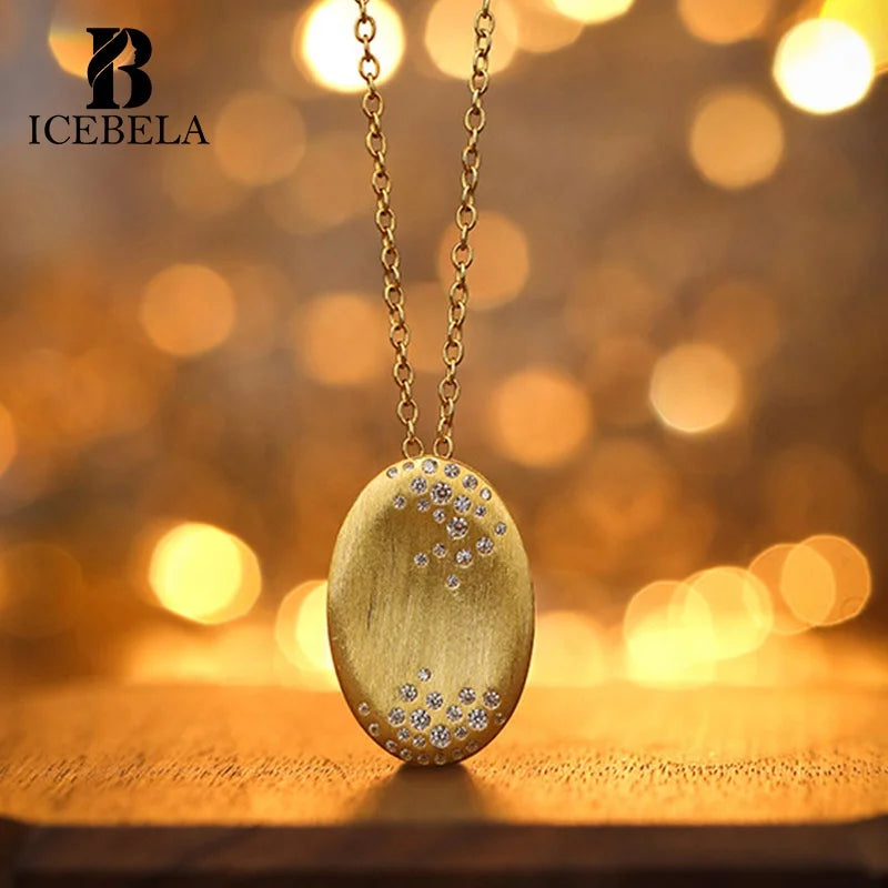 Minimalist Elegant Women Cubic Zirconia Fine Jewelry 925 Sterling Silver Original Design Unique Oval Pendant Necklaces for Girls