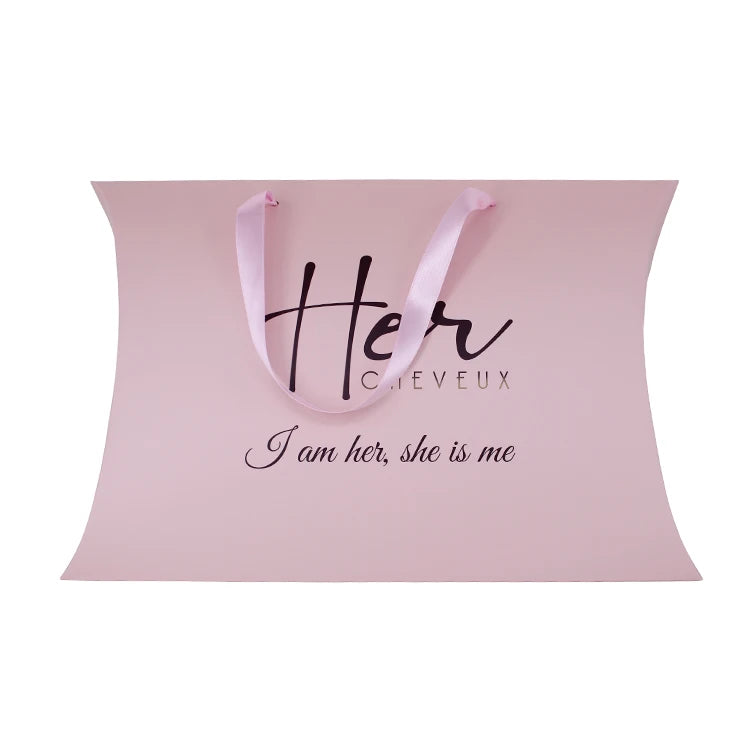 Custom Embossed Art Paper Pillow Box Packaging for Hair Extensions & Wigs Handle Recycled Materials Four-Color Logo Printing
