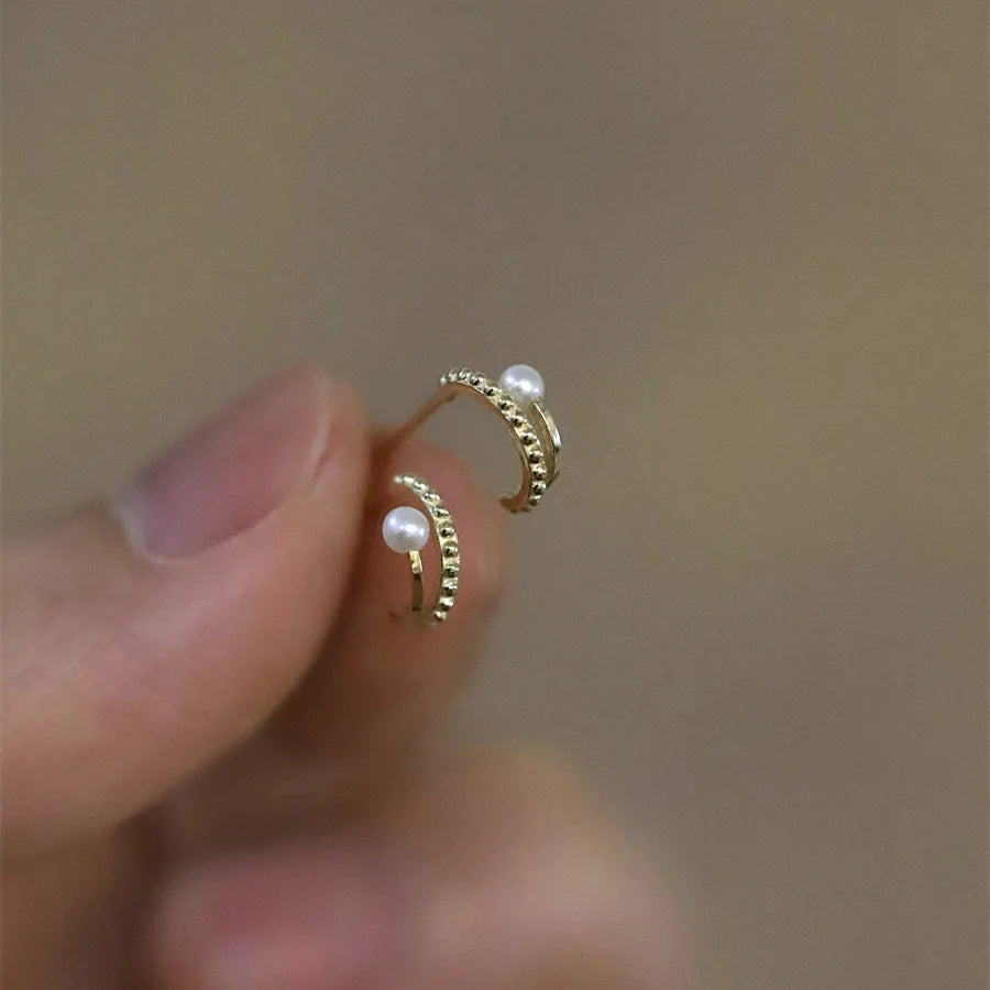 Cute MINI Studs Pure 925 Sterling Silver Pearl Simple Geometric Stud Earrings for Women Girls Jewelry