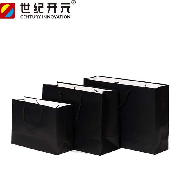 Wholesale Custom Printed Black Luxury Shopping Gift Paper Bag with Handle