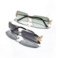 New Y2K Unisex Sunglasses Luxury Butterfly Decoration Frameless Square Metal Cross-Border European American Style UV400 PC Black