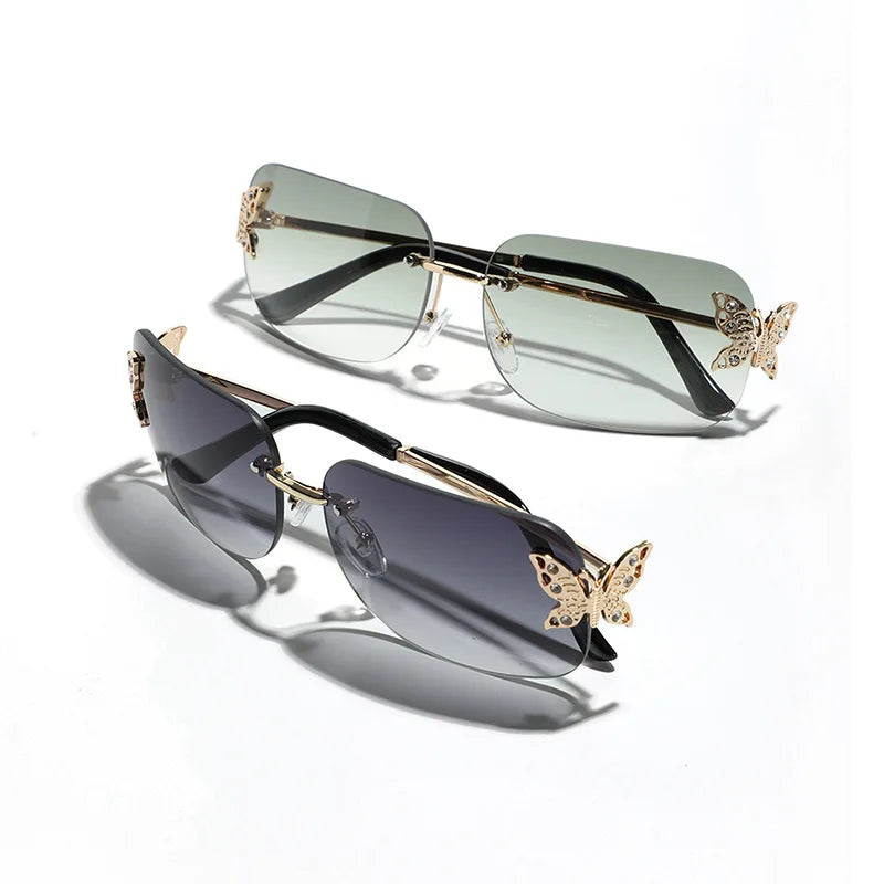 New Y2K Unisex Sunglasses Luxury Butterfly Decoration Frameless Square Metal Cross-Border European American Style UV400 PC Black