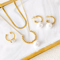 Korean Multilayers Snake Chain Choker Necklace Twist Round Gold Plated Stainless Steel Earrings Ring Necklace Pearl Jewelry Sets