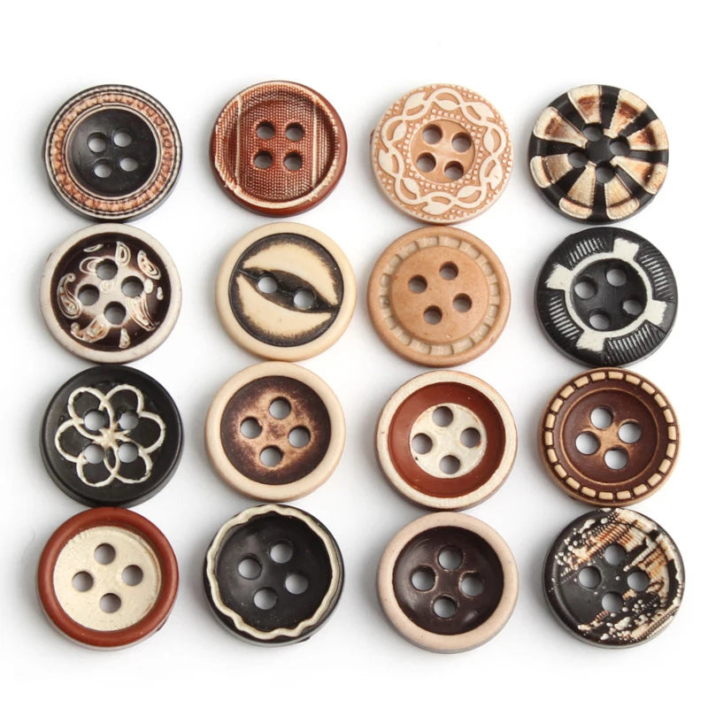Vintage Retro Eco-Friendly 4-Hole Round Natural Wooden Shirt Button Flatback Design Custom Logo Custom Sizes 24 Colors Available