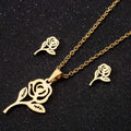 High Quality 18k Gold Plated  Necklace Set Women's Stainless Steel Rose Flower Necklace Earring Set Three-piece Jewelry Set