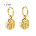 Ason Fashion Jewelry Stainless Steel 18k Gold Plated Jewelry Dangle Irregular Coarse Texture Round Shape Hoop Earrings for Women