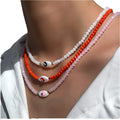 Custom Evil Eye Short Necklace for Girls Fashion Shell Charm Crystal Beaded Choker for Summer Beach Wedding Customizable Jewelry
