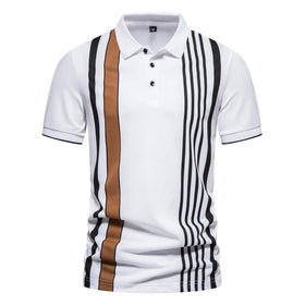 Summer New British Men's Polo Shirt Striped Print Lapel Men's Short-sleeved POLO Shirt