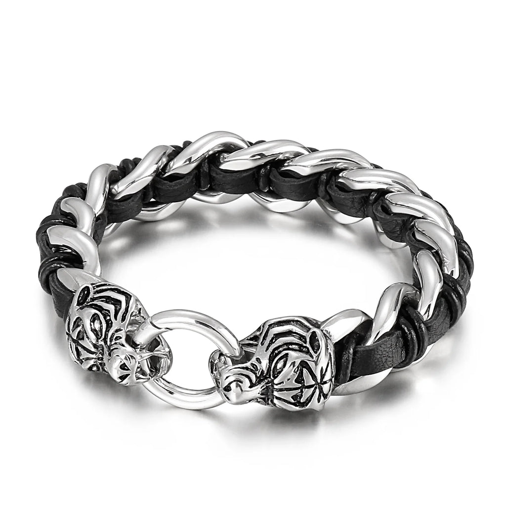 KALEN Domineering Jewelry Stainless Steel tiger Head Buckle Bracelet Men